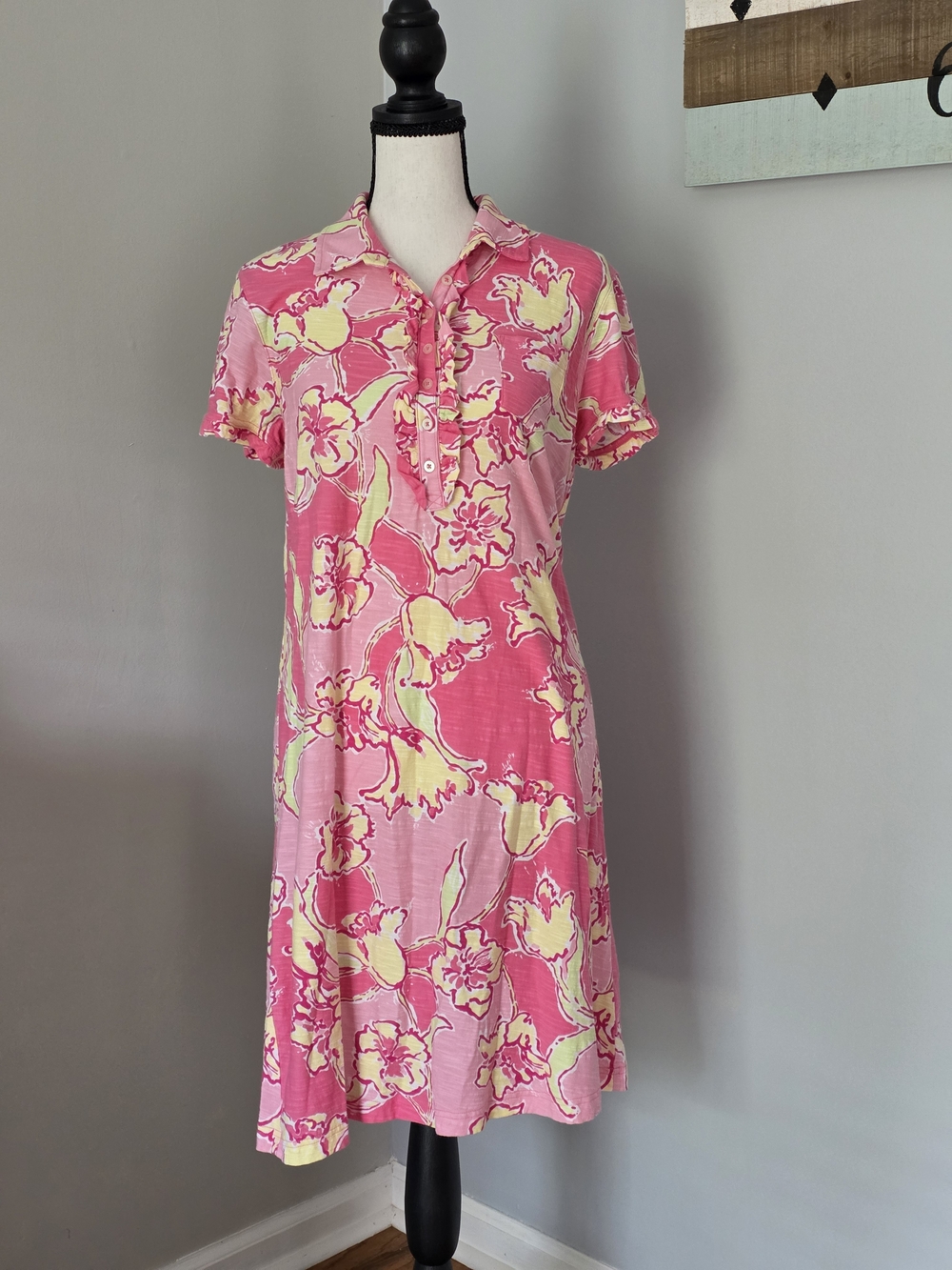 Lilly Pulitzer Pink and Yellow Floral Polo-Style Dress